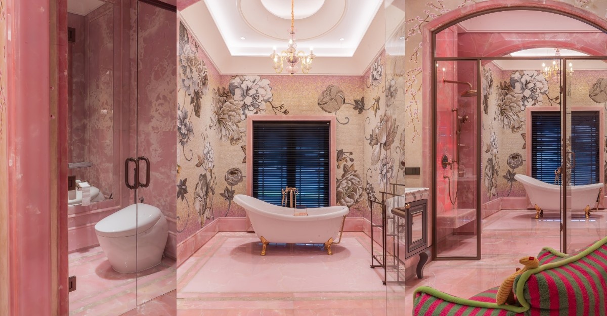 Contemporary living space with dark marble flooring and minimalist furniture